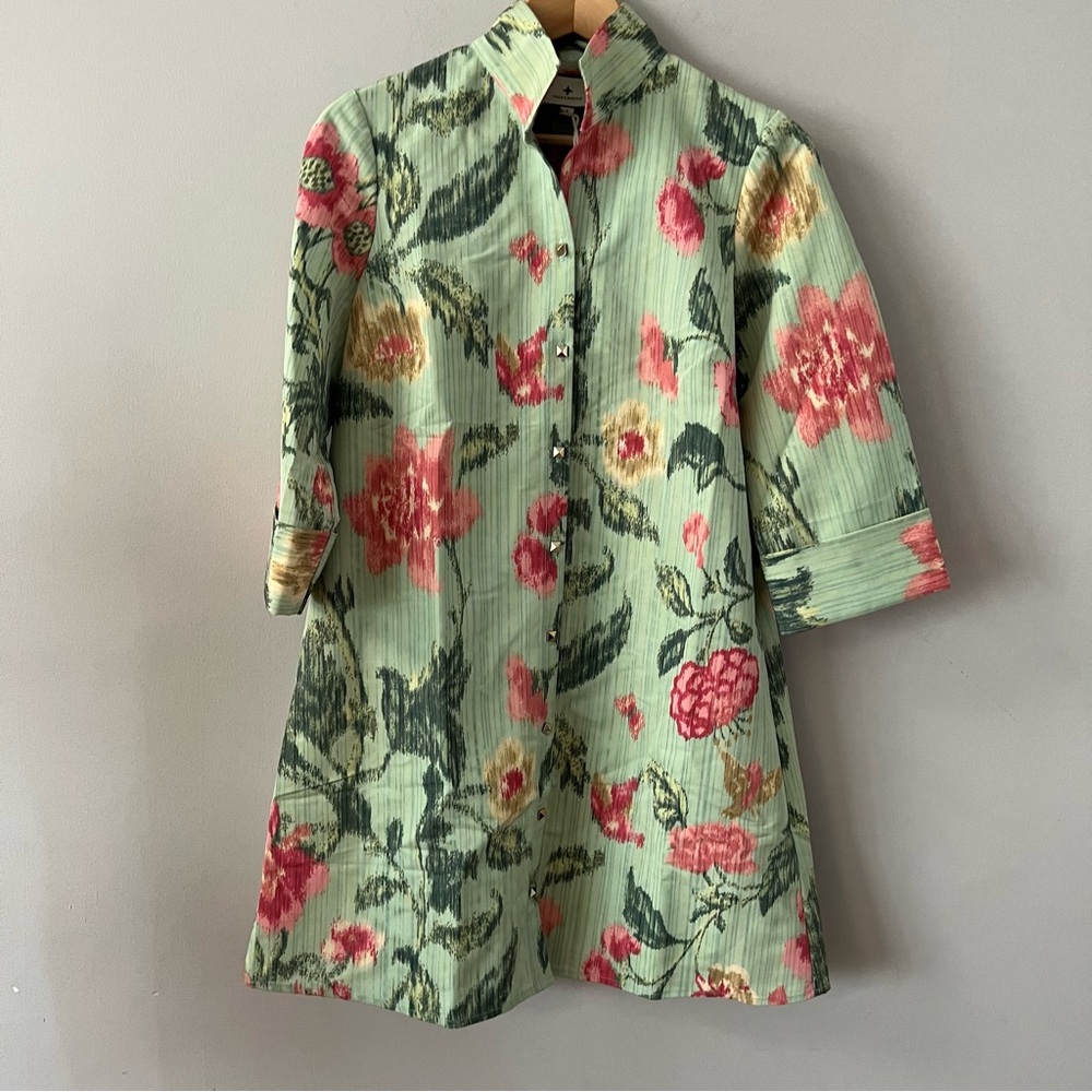 Tuckernuck Mint Green Floral Mini Dress with Pink & Yellow Blooms